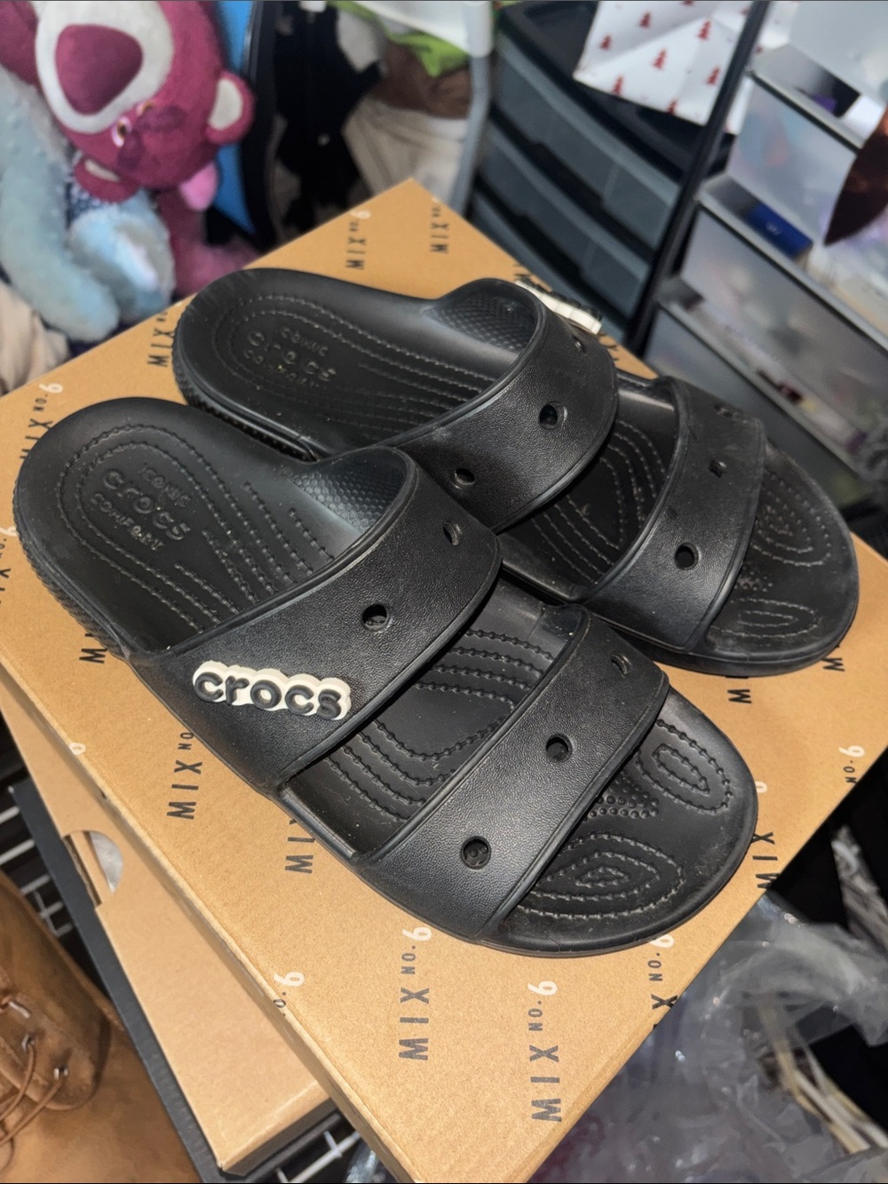 CROCS Black Double-Strap Slide Sandals
